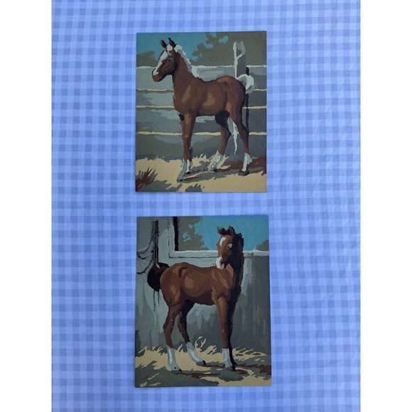 Other - Vintage Pair of Paint by Number Horse Equestrian Folk Picture Painting Unframed‎